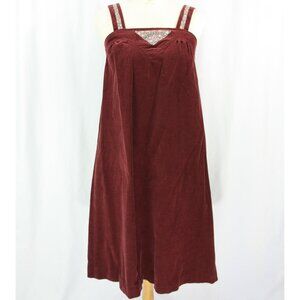 Vintage Corduroy Floral Overall Babydoll Tank Dress M 1970s Red Burgundy